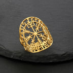 Pierścionek Vegvisir Kompas Runiczny Wiking złoty