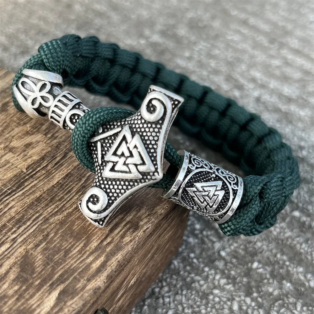 Bransoletka Mjolnir - Młot Thora Viking zielony