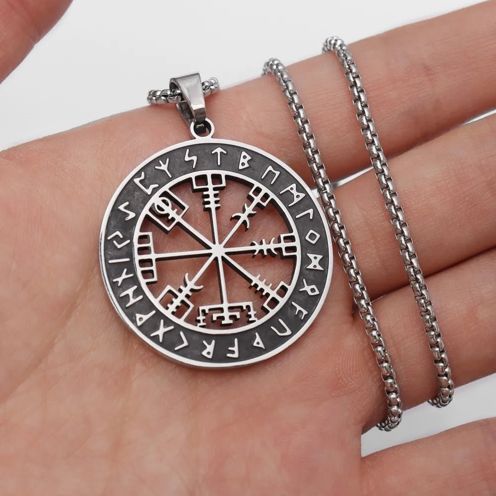 Naszyjnik Kompas Vegvisir Wisiorek Wiking srebrny