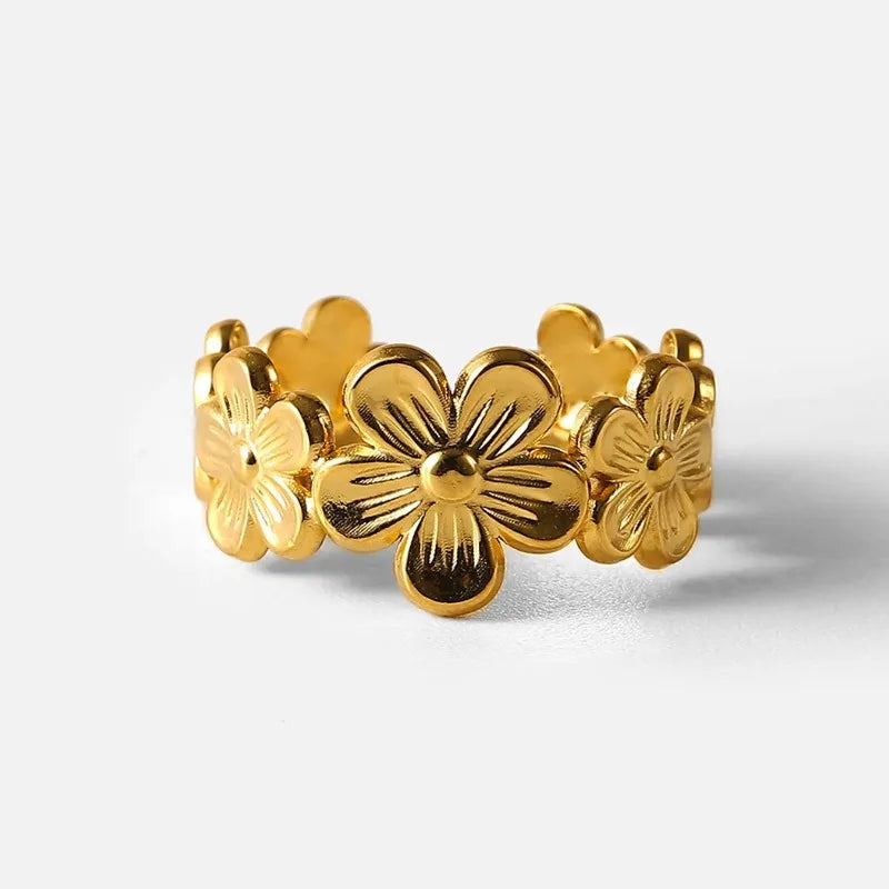 Pierścionek Obrączka Złote Kwiaty