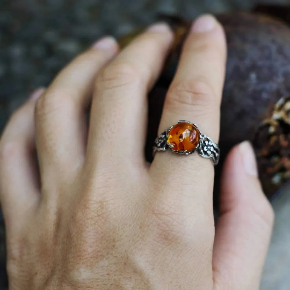 Pierścionek Obrączka Kwiaty i Perła Styl Retro