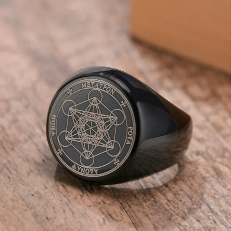 Pierścionek Obrączka Czarne Kostki Metatron czarny
