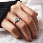 Pierścionek Kwiat Lotosu Srebrny Kobieta niebieski