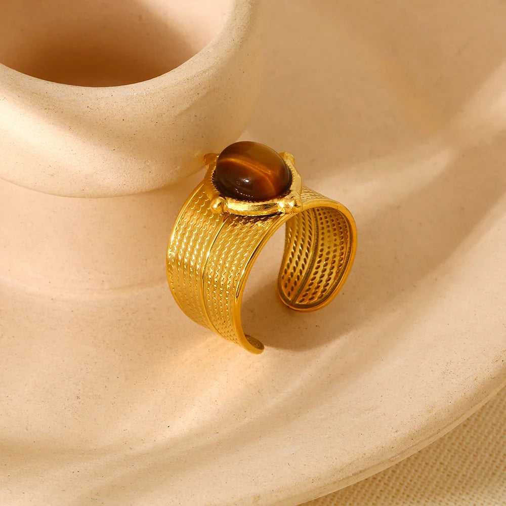 Pierścionek z Okiem Tygrysa dla Kobiet Złoty