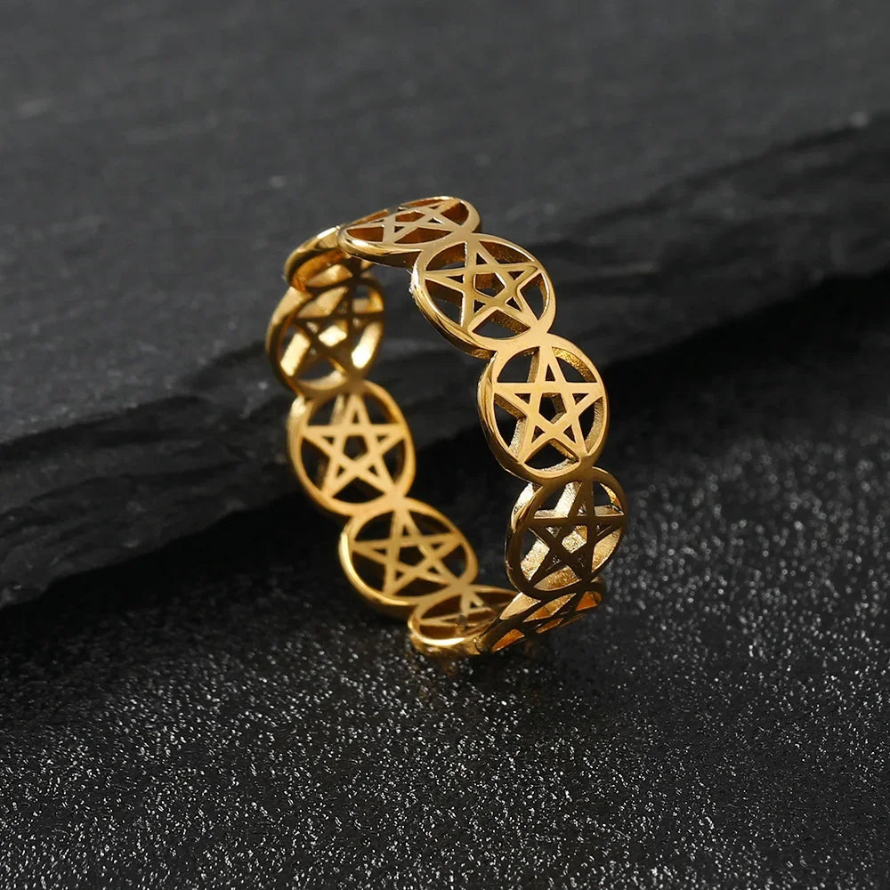 Pierścień Pentacle Czarownictwo Kobieta Pierścień Wicca złoty