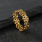 Pierścień Pentacle Czarownictwo Kobieta Pierścień Wicca złoty