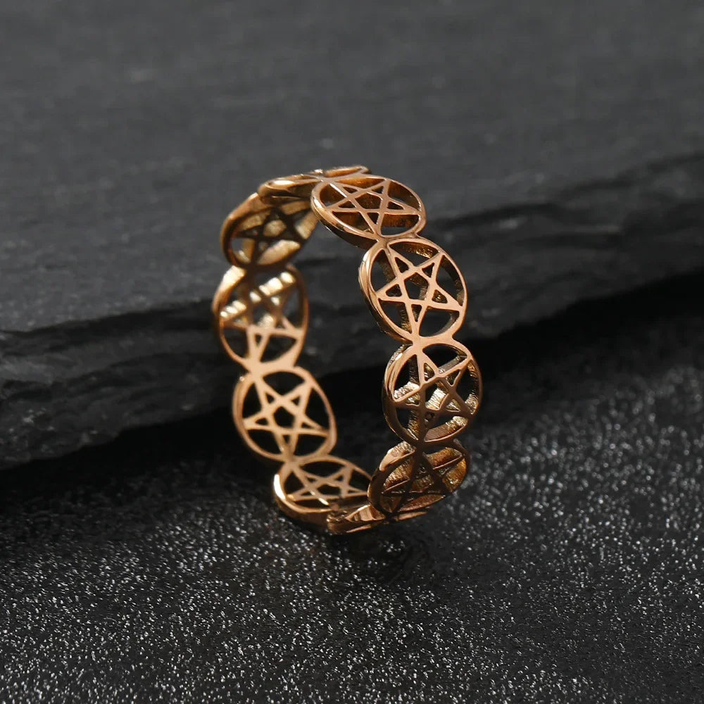 Pierścień Pentacle Czarownictwo Kobieta Pierścień Wicca różowe złoto