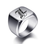Szeroki męski pierścionek z inicjałem l
