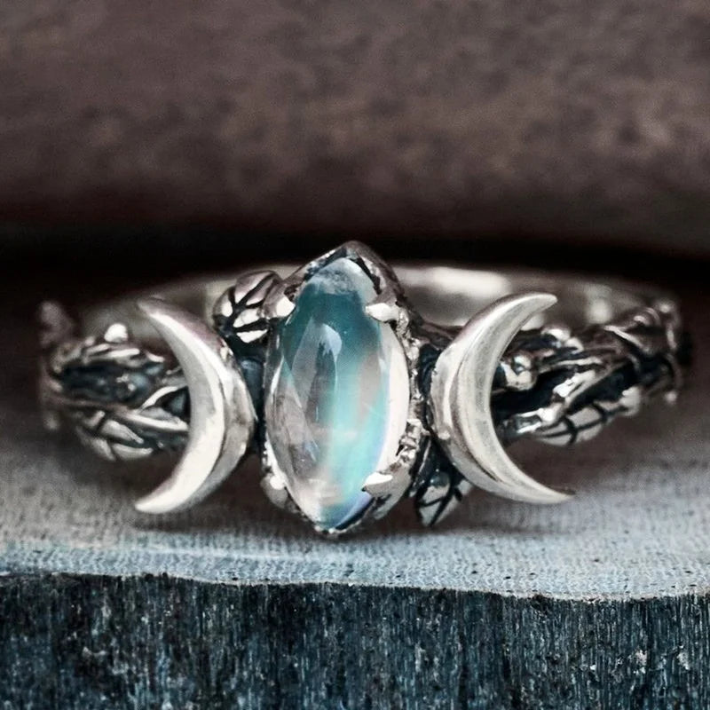 Pierścień Potrójnego Księżyca Czarownictwo Kobieta Wicca Kamień