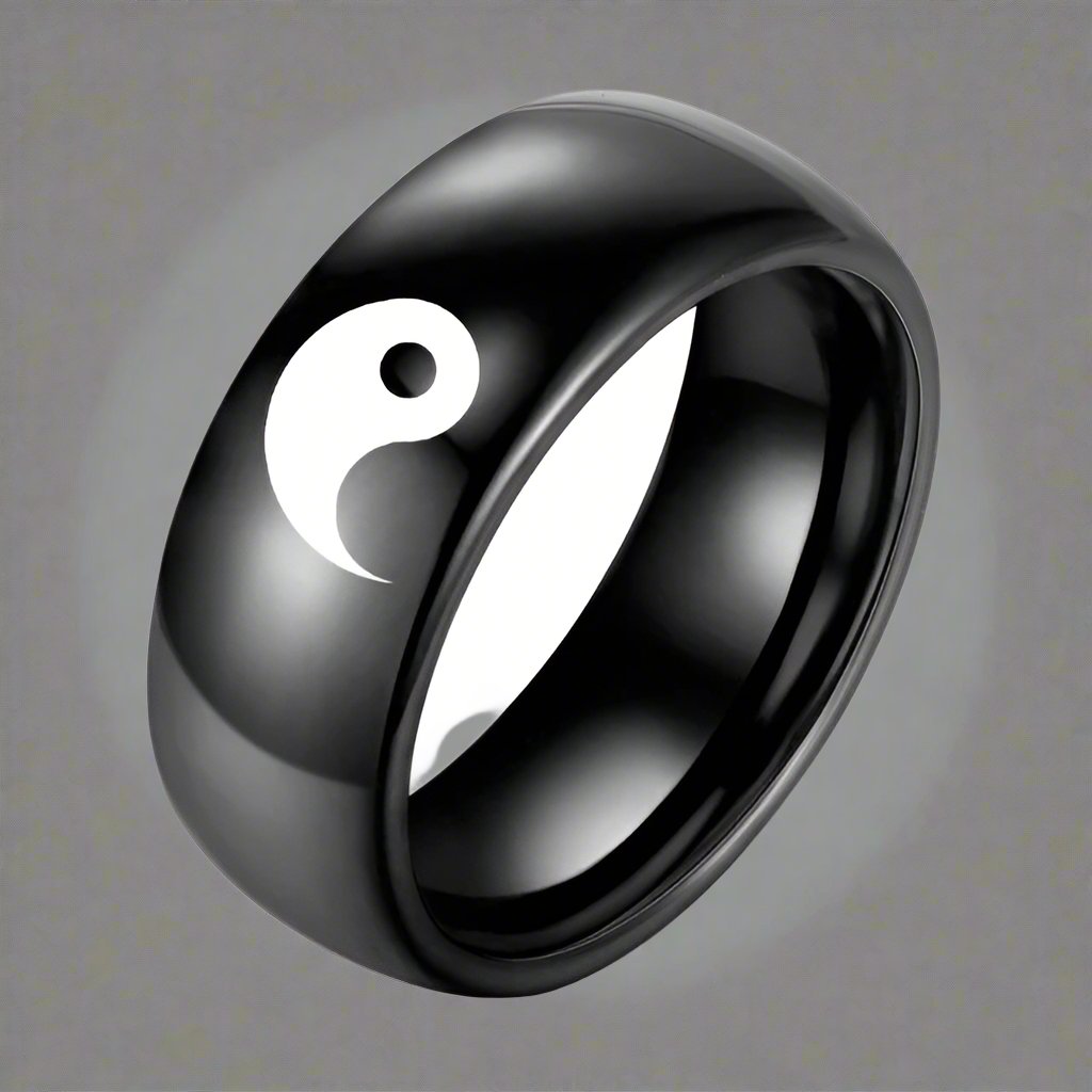 Pierścionek Yin Yang w kolorze czarnym