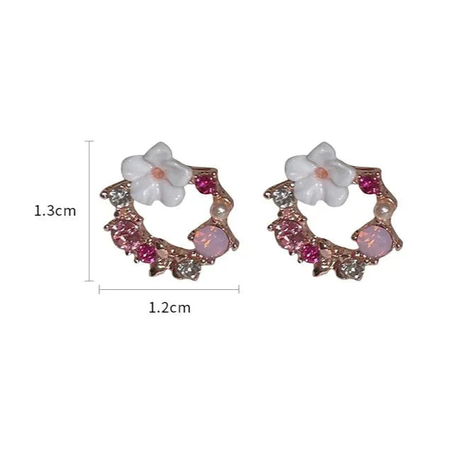 Kolczyki wkrętki Kwiaty i Perły różowe