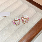 Kolczyki wkrętki Kwiaty i Perły różowe