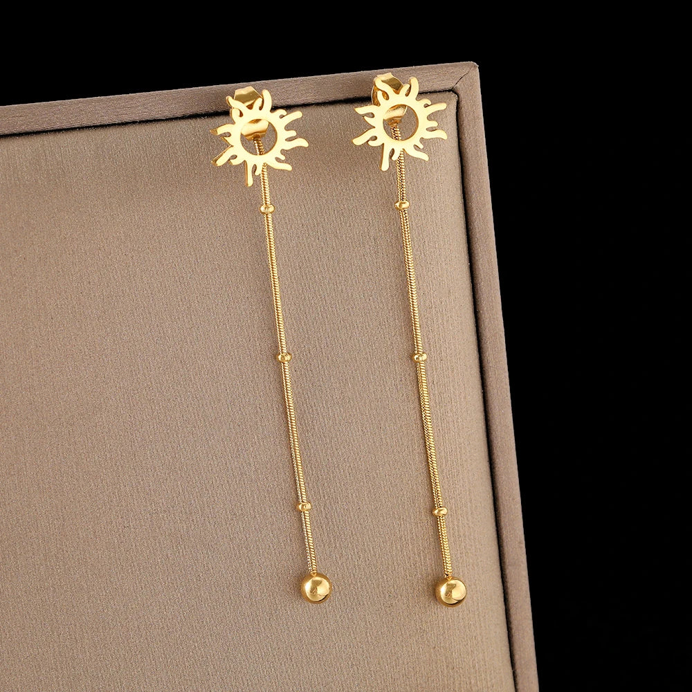 Kolczyki wkrętki wiszące Słońce złote