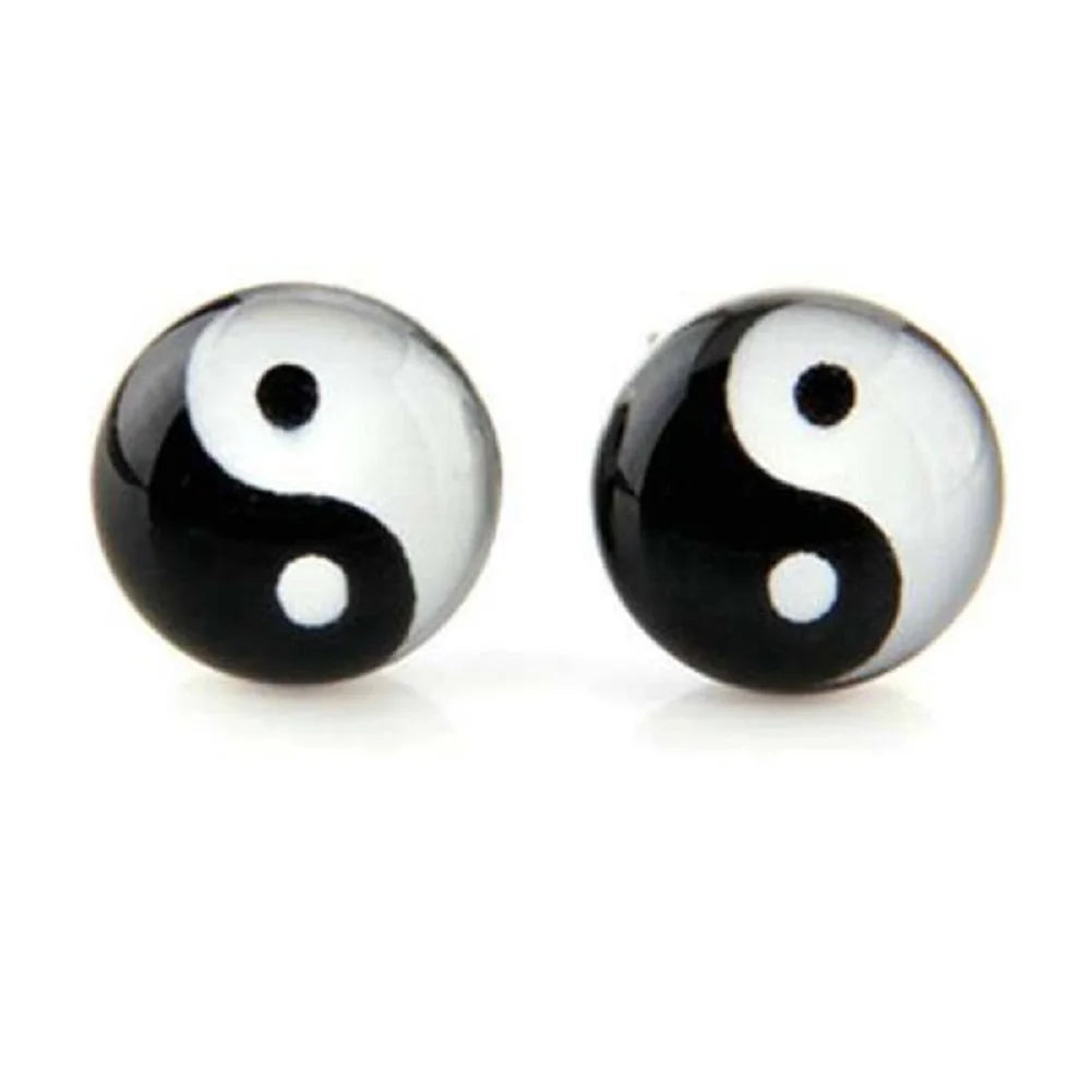Kolczyki wkrętki Yin Yang czarno-białe