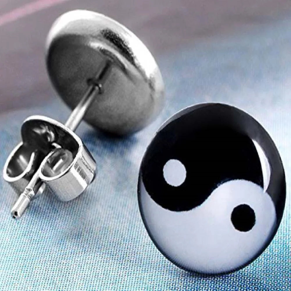 Kolczyki wkrętki Yin Yang czarno-białe