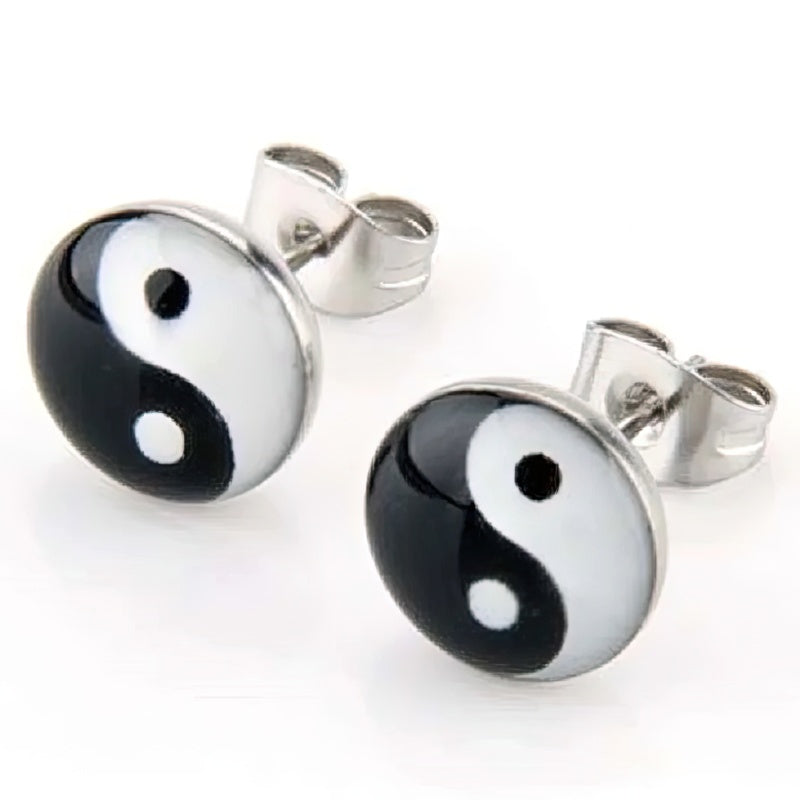 Kolczyki Sztyfty Yin Yang Czarno-Białe 