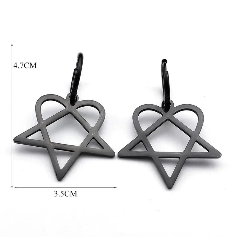 Kolczyki gotyckie "Heartagram" Serce Pentagram 