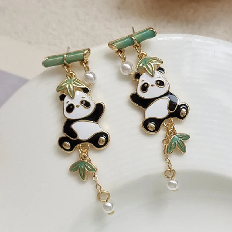 Kolczyki Panda Bambus