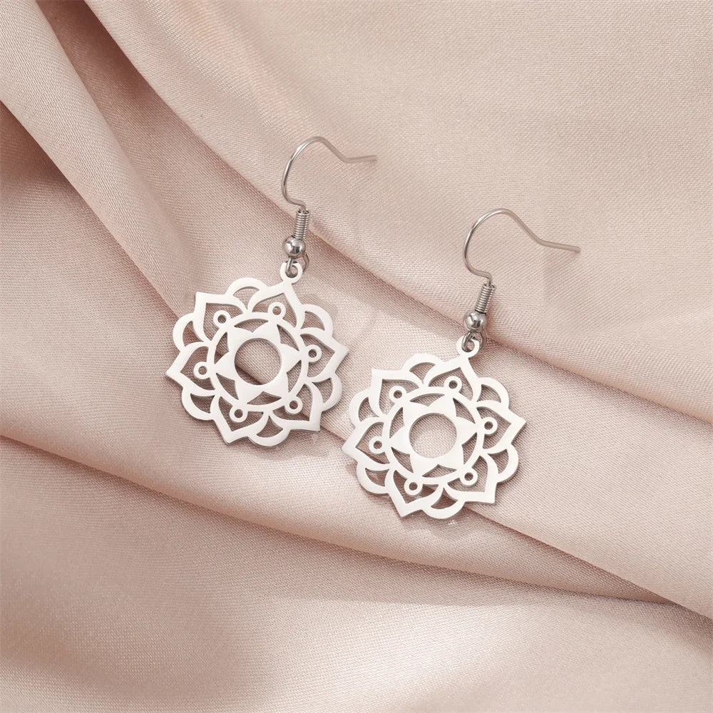 Kolczyki wiszące Mandala dla kobiet srebrne