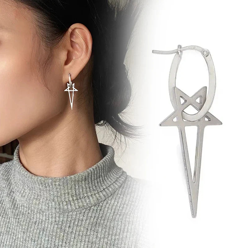 Długie kolczyki pentagram czarownictwo Wicca dla kobiet