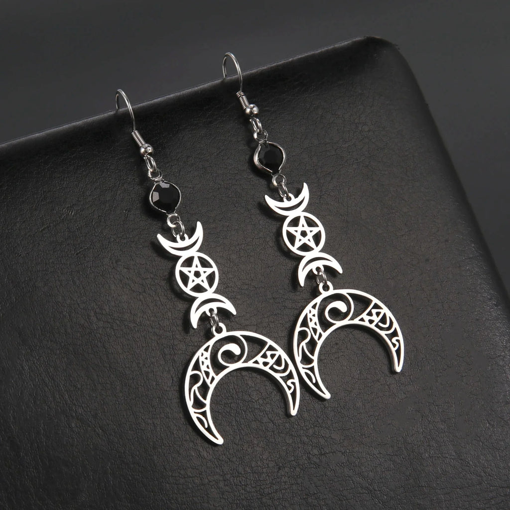 Wiszące kolczyki potrójny księżyc czary Wicca kobieta
