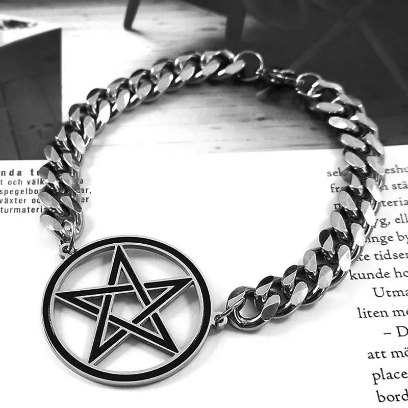 Bransoletka ze stali z pentaklem czarownictwa, bransoletka wicca