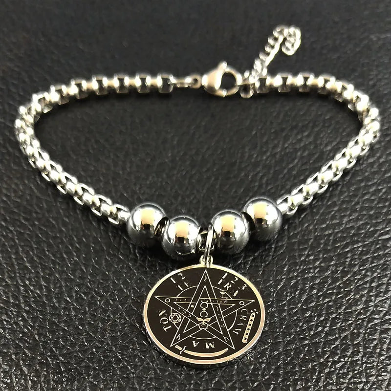 Bransoletka ze stali z pentagramem czarownictwa bransoletka Wicca