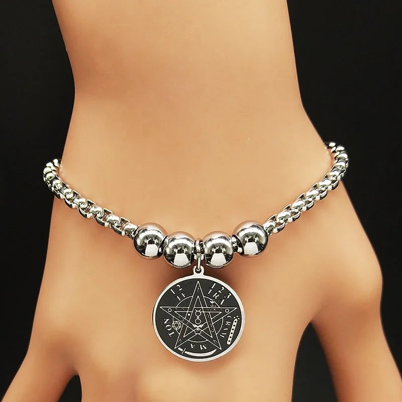 Bransoletka ze stali z pentagramem czarownictwa bransoletka Wicca