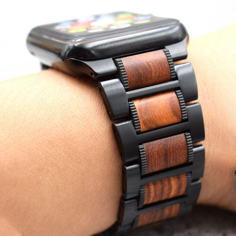 Bransoletka Apple Watch z drewna w kolorze brązowym i czarnym