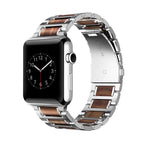 Bransoletka Apple Watch z drewna w kolorze srebrnym i brązowym