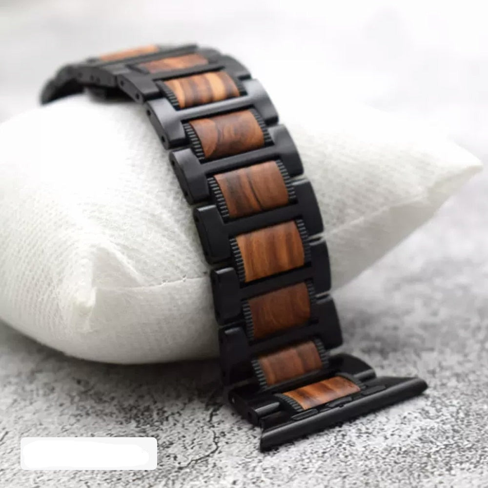 Bransoletka Apple Watch z drewna w brązowym i czarnym