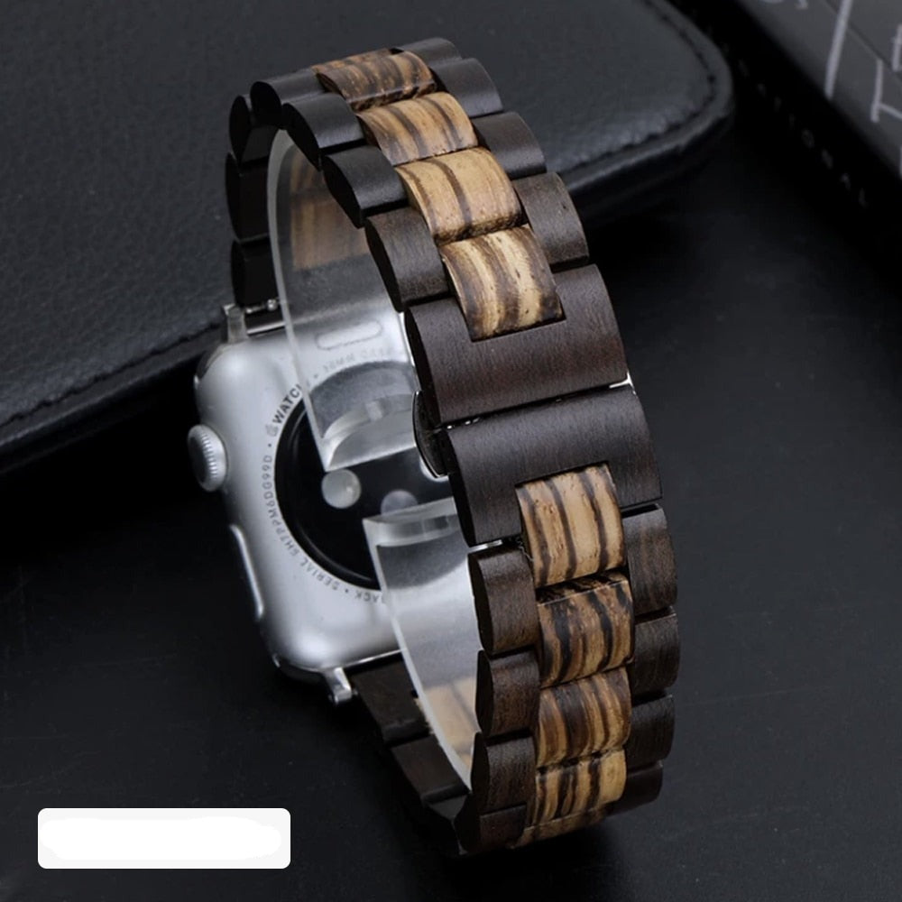 Bransoletka Apple Watch z drewna w jasnobrązowym i czarnym