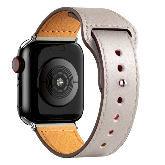 Bransoletka Apple Watch ze skóry w kolorze białym écru