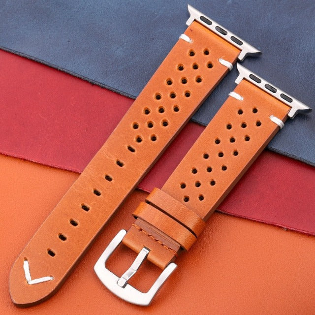 Pasek do Apple Watch z prawdziwej skóry jasnobrązowy i srebrny