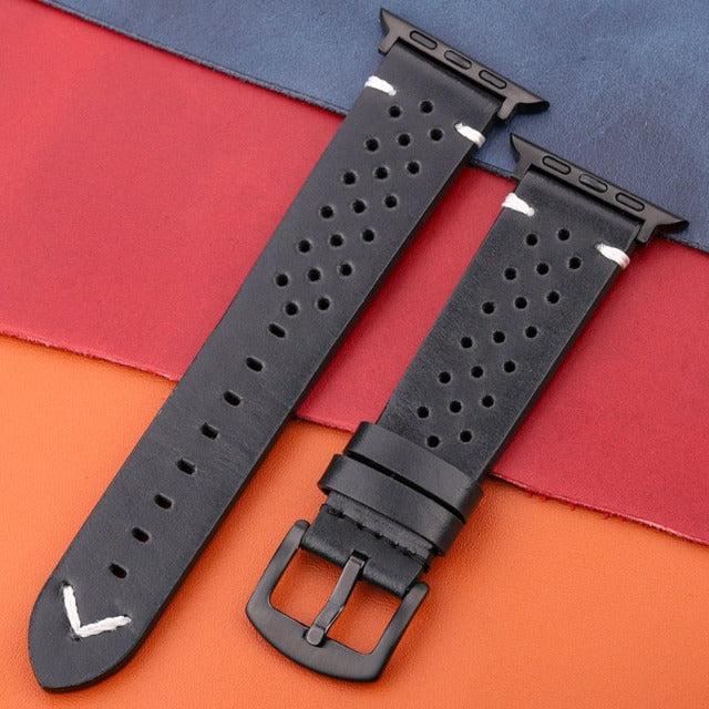 Pasek do Apple Watch z prawdziwej skóry czarny i czarny
