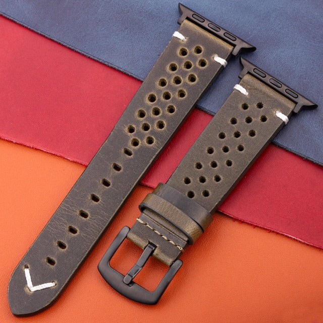 Pasek do Apple Watch z prawdziwej skóry khaki i czarny