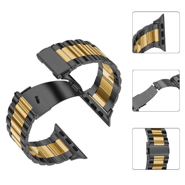 Bransoletka Apple Watch z czarnego i złotego metalu