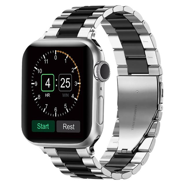 Bransoletka Apple Watch ze srebrnego i czarnego metalu