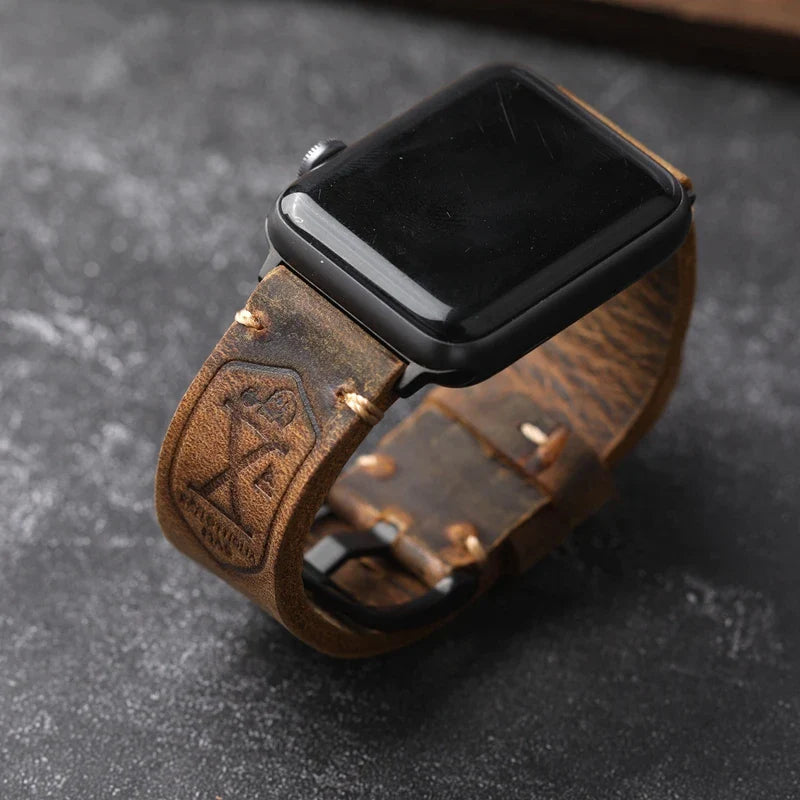 Bransoletka Apple Watch męska z grubą czarną skórą
