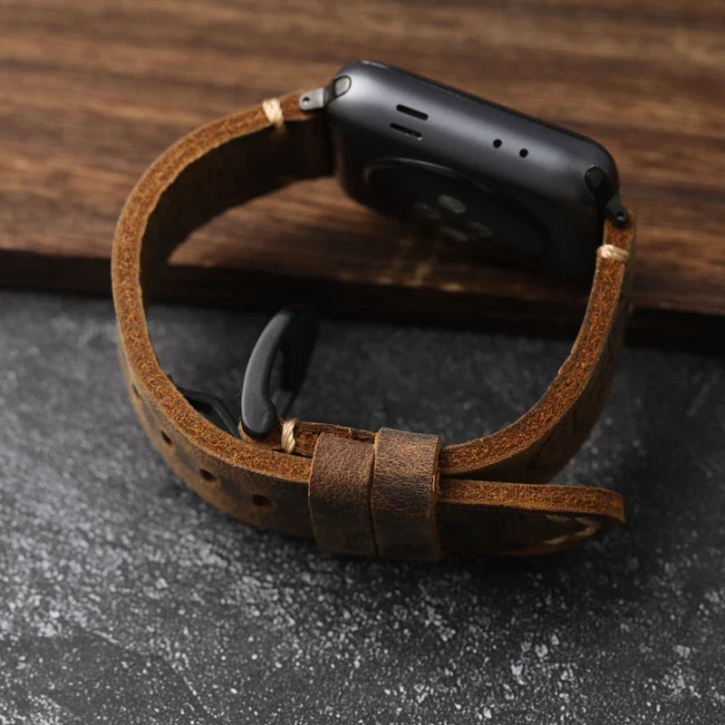 Bransoletka Apple Watch męska z grubą prawdziwą czarną skórą