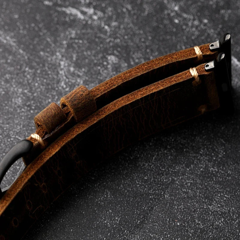 Bransoletka Apple Watch męska z grubą czarną skórą