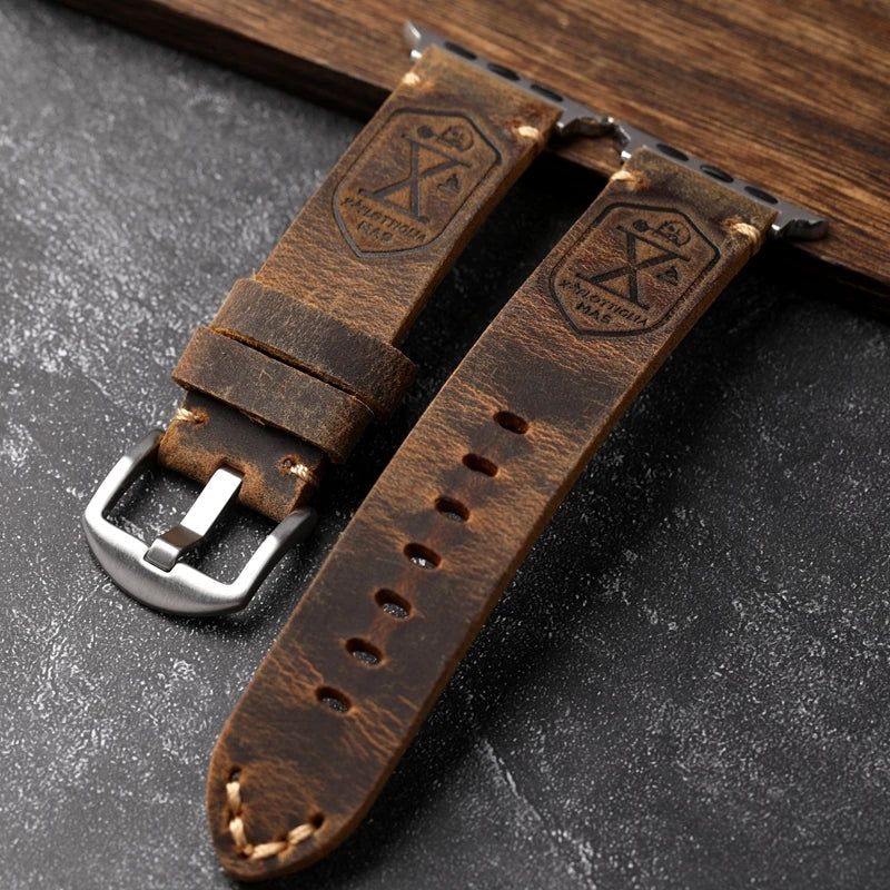 Bransoletka Apple Watch męska z grubą skórą wiking srebrny