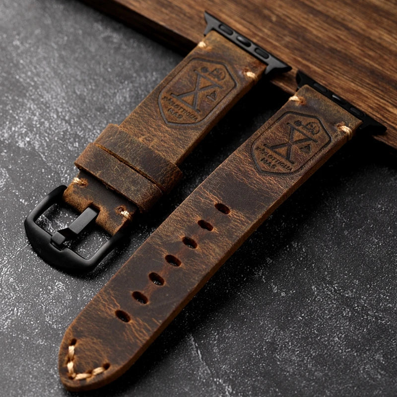 Bransoletka Apple Watch męska z grubą brązowo-czarną skórą