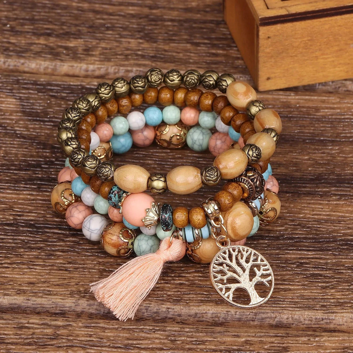 Bransoletka Drzewo Życia Bransoletka damska Beżowe perły