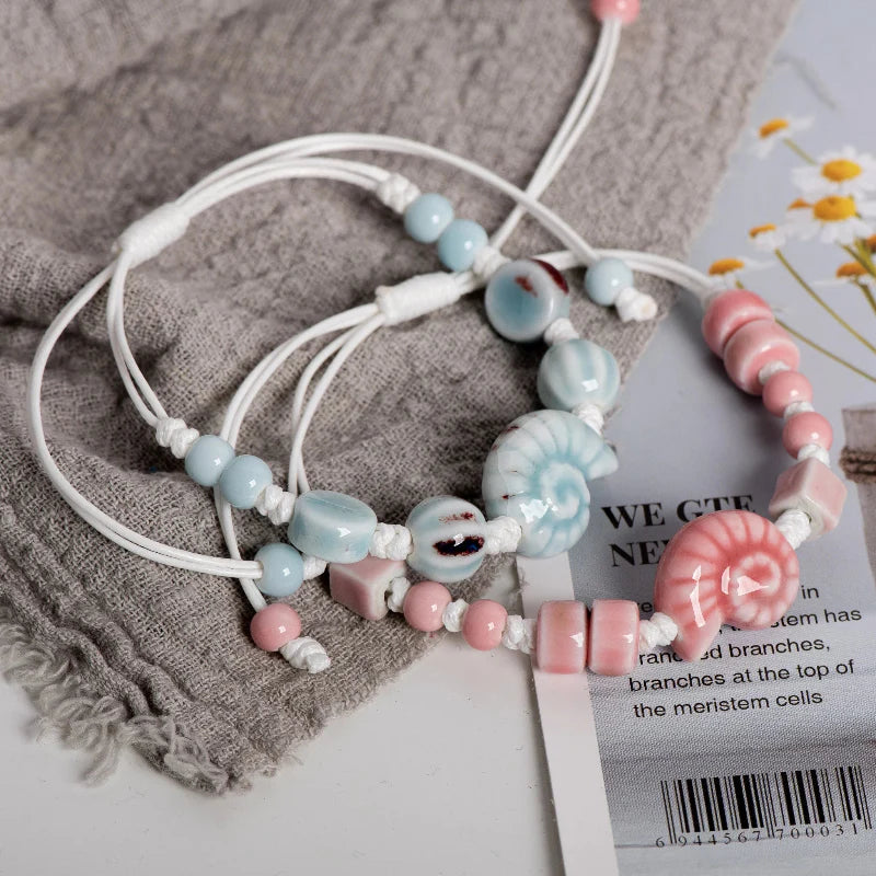 Bransoletka Boho Muszla Ślimak różowa
