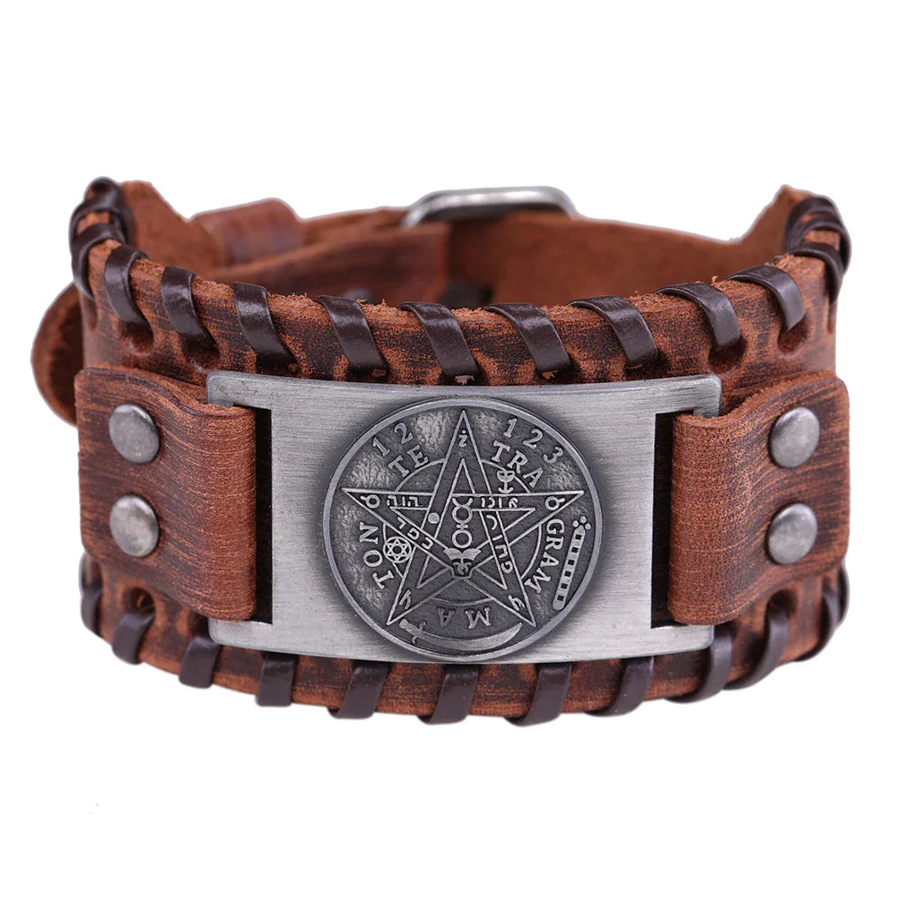 Bransoletka Skórzana Pentagram Czarodziejstwo Bransoletka Wicca 1