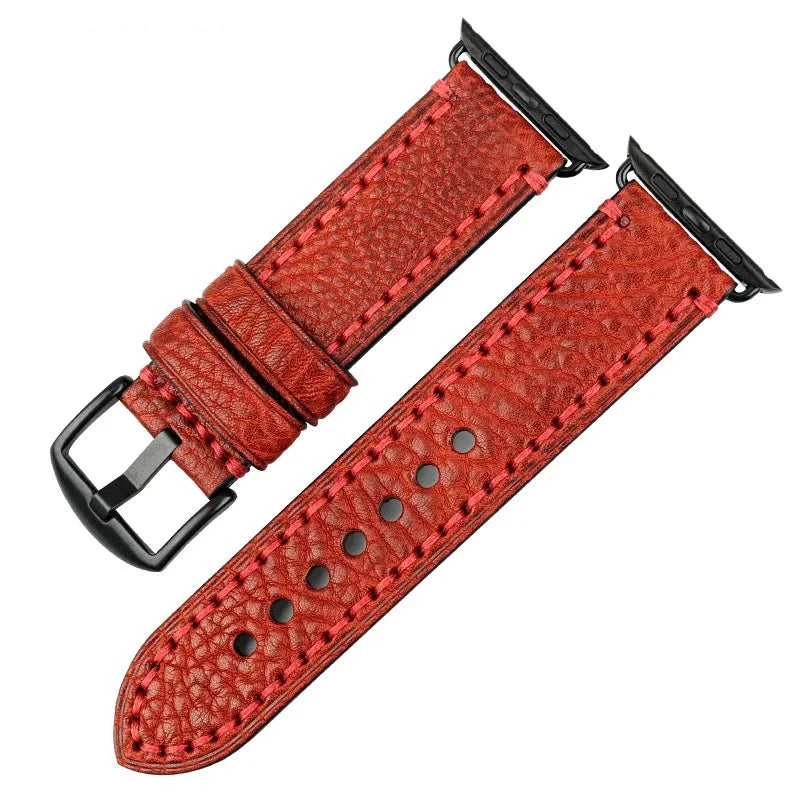 Wymienny pasek do Apple Watch z postarzanej czerwonej skóry