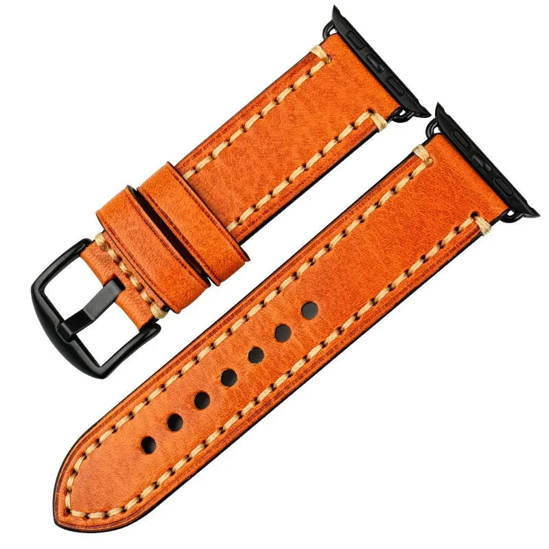 Wymienny pasek do Apple Watch z postarzanej pomarańczowej skóry