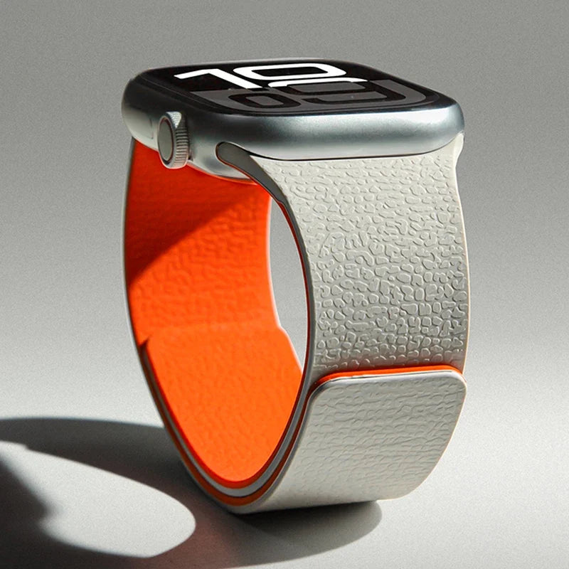 Wymienny magnetyczny pasek silikonowy do Apple Watch w kolorze szaro-pomarańczowym