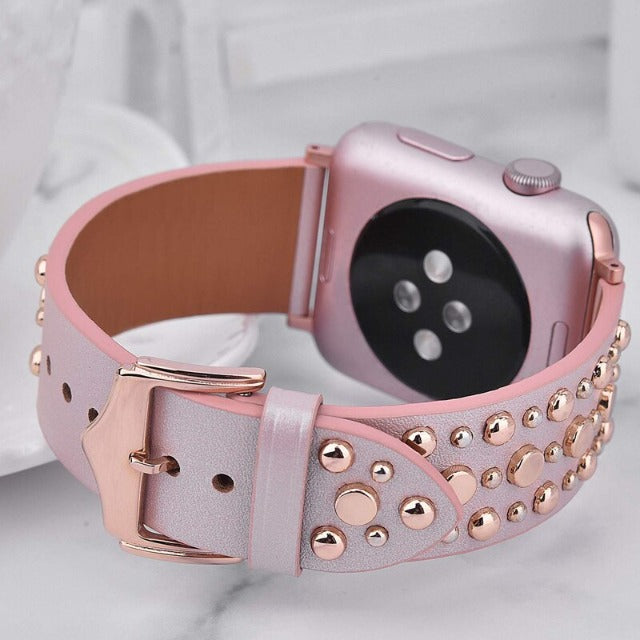 Skórzany pasek z nitami do Apple Watch